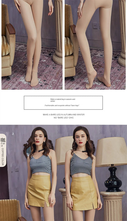 Winter Thermal Pantyhose Women Thicken Stockings Fake Translucent Pantyhose Fleece Lined Tights High Waist Elastic Wool Socks