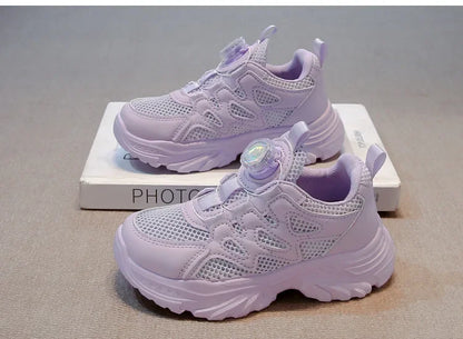 Kids Running Shoes Rotating Button Children Sports Shoes Mesh Breathable 2025 Brand New Children Sneakers Thick Comfortable.