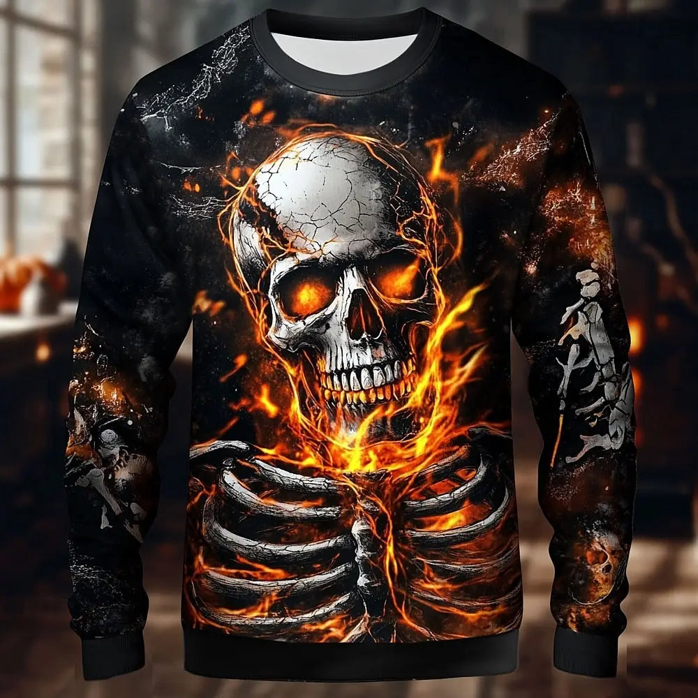 2025 Fall Winter  Skeleton Graphics Design Men's Casual Hoodies Sweatshirts Crew Neck Pullover Long Sleeve Trendy Streetwear.