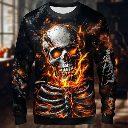 Halloween Theme Skull Skeleton Men's Casual Hoodies Sweatshirts Fall Winter Crew Neck Pullover Long Sleeve Trendy Streetwear.