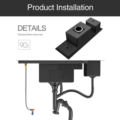 Nanometer Black Hidden Cup Rinser Bar kitchen Sink SUS 304 Stainless Steel Handmade Cup Washer Bar kitchen Sinks With Trash Can