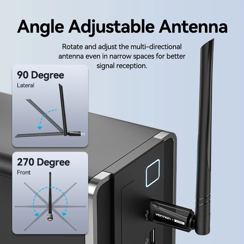 Vention New USB WiFi 6 Adapter 5G/2.4G 600Mbps Wireless WiFi Receiver Antenna Network Card Dongle LAN for Laptop PC Win 10/11.