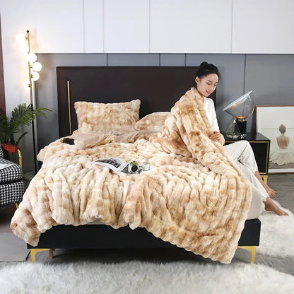 2024 New Colorful Rabbit Plush Bubble Winter Quilt Thickened Rabbit Plush Winter Double-sided Plush Skin-friendly and Warm.