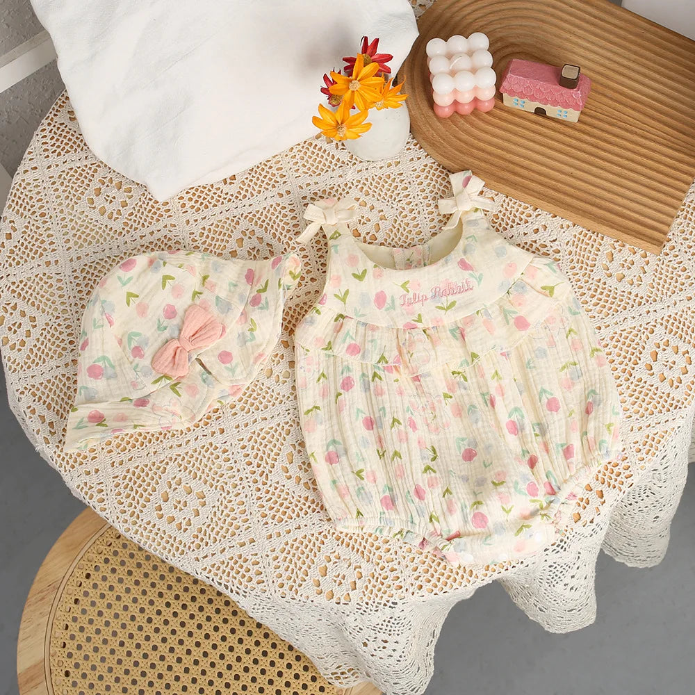 Milan cel 0-2 y Baby Mädchen Kleidung Rüschen Leibchen einteilige Tulpe Kaninchen Säugling Mädchen Overalls Kleinkind Bodysuit mit Hut.
