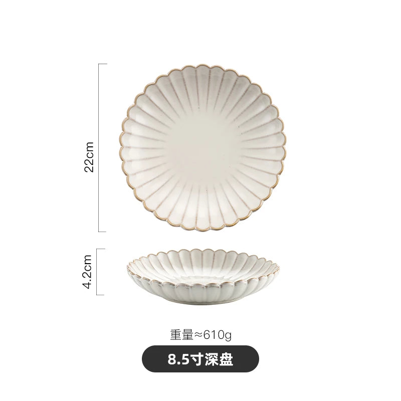 Nordic Household White Bowls Dinner Plates Ceramic White Glaze Tableware Set Western Steak Dish Salad Bowl Vegetable Fish Plate