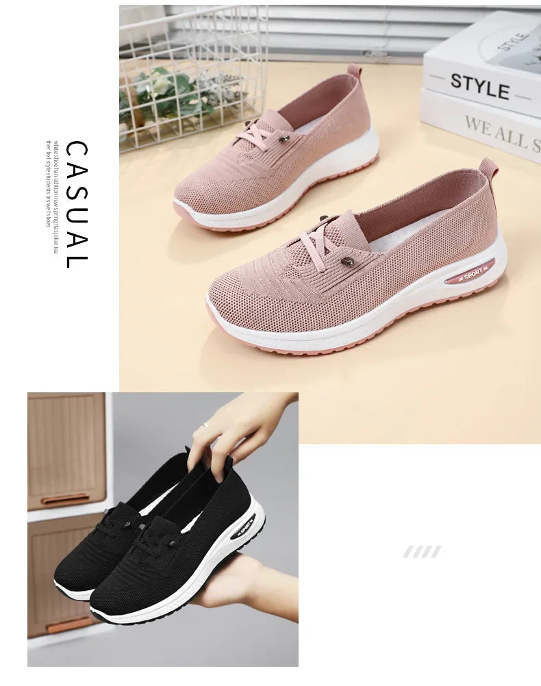 2024 Women's Casual Shoes Fashion Breathable Walking Flat Bottom Sports Shoes Women's Fitness Large Pink Women's Shoes 36-43.