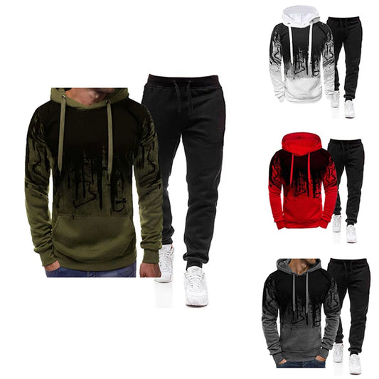 Spring Autumn Men's 2Pcs Suit Sweatshirt Splash Hoodies+Tracksuit Pants Casual Fitness Male New Sportwear Men Clothing.