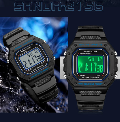SANDA 2156 Fashion Mens Watch Military Water Resistant Sport Watches Army Big Dial Led Digital Wristwatches Stopwatches For Male.