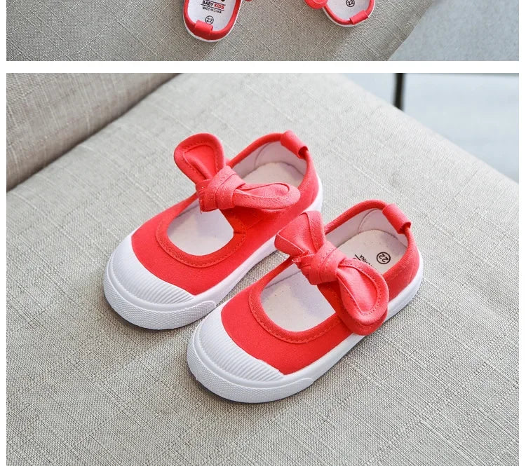 Korean Style Fashion Children Fashion Girls Canvas Shoes Versatile Bow Baby Kids Casual Shoes Simple Classic Candy Color Bowtie.
