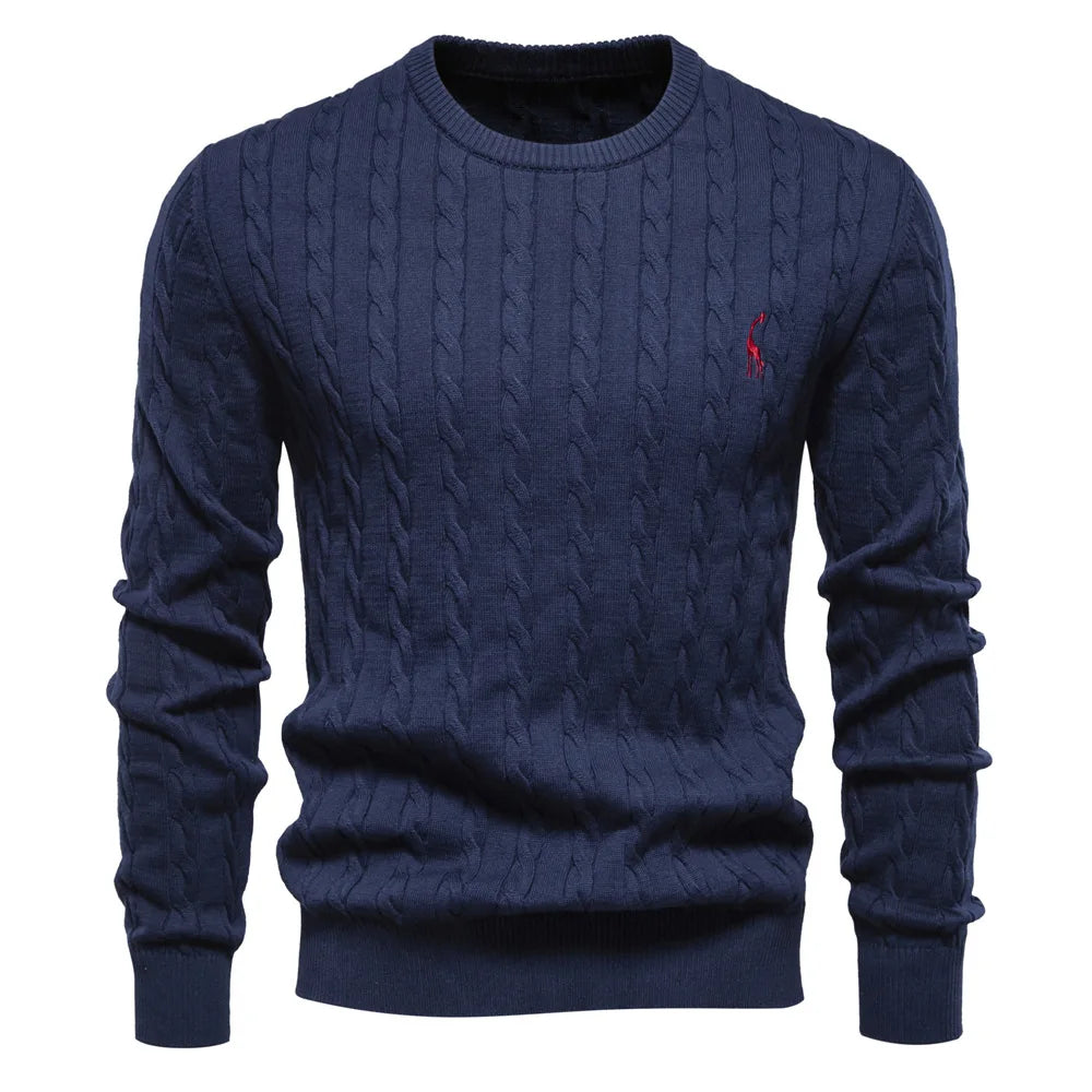 2024 High-quality Men's Sweater Pullover New Deer Embroidery Solid Color Knitted Sweater Men's Knit Sweaters  Men Clothing.