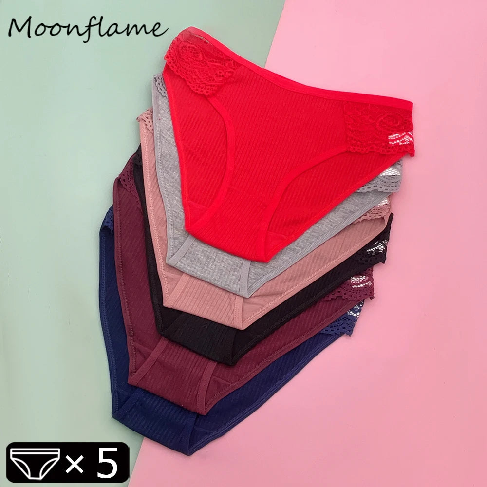 Moonflame 5 Pcs Seamless Cotton Briefs Sport Comfortable Solid Color Women's Panties