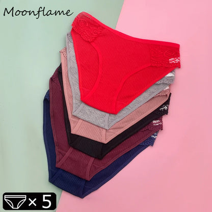 Moonflame 5 Pcs Seamless Cotton Briefs Sport Comfortable Solid Color Women's Panties