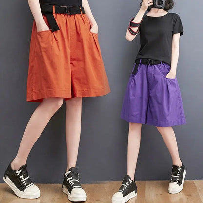 Women's Shorts Half Baggy Mid Length Wide Black Female Short Pants Loose Bermuda Knee Low Price Classic Harajuku Fashion New In.