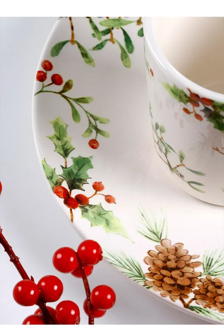 Christmas Tree Ceramic Plate European Style Tableware Coffee Mug Dinner Plates Fruit Snack Western Dishes Kitchen Christmas Gift.