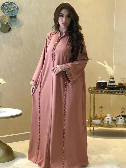 Ramadan Abaya Femme Musulmane marok kanis chen Kaftan für Frau Mode feste Diamanten voller Ärmel lose türkische Dubai Robe