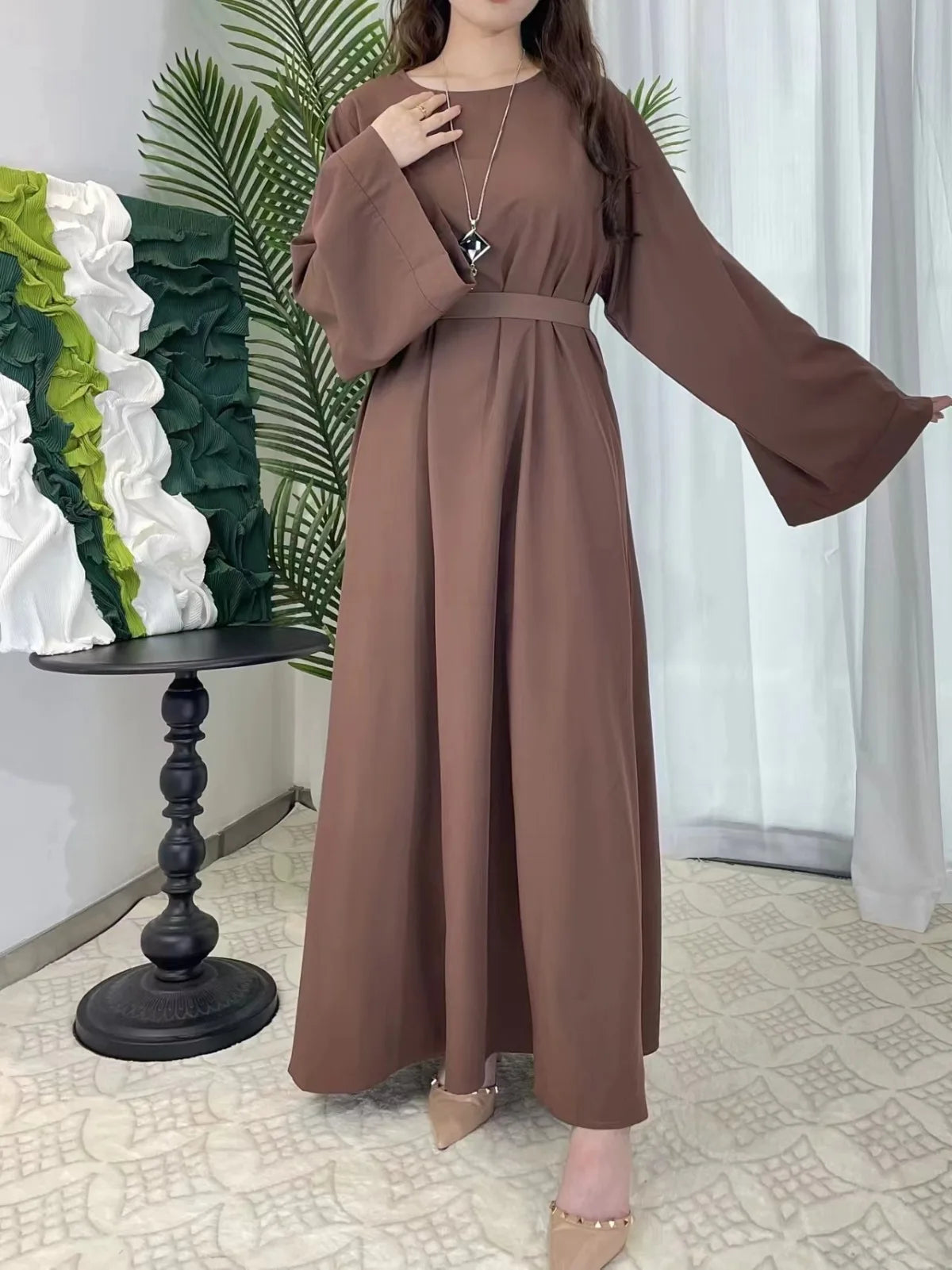 Muslim Abayas Women Kaftans Prayer Dress With Belt Full Sleeve Islamic Clothing Women Jilbabs Dubai Robe Ramadan Dresses.