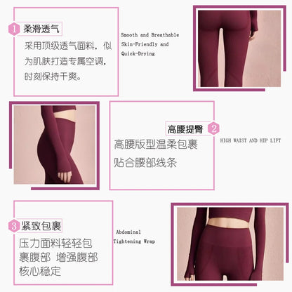 Women's Yoga Fitness Clothes Long Sleeve Pilates Sportswear Slimming Top And Bottom Set Spring Autumn New Style Training.