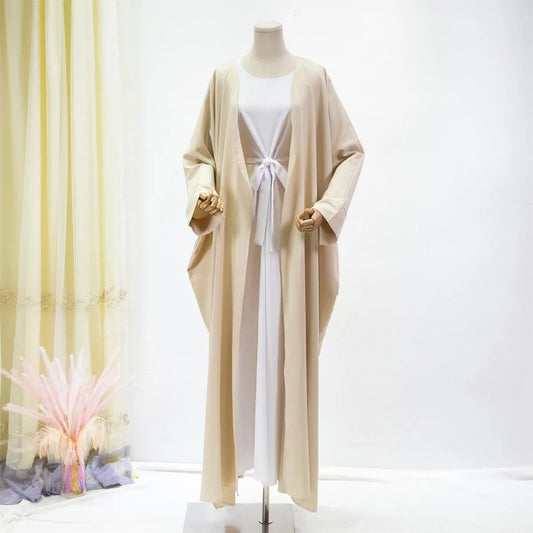 Offene Front Abaya Langarm solide Muslime aus Kaftan lose Maxi Länge Kleid Frauen Jilbabs Cardigan Mantel Damen bekleidung