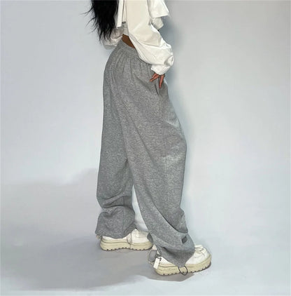 Mode Vintage Y2K Baggy Hose Frauen Sommer Breite Bein Elastische Taille Lose Hosen Dame Einfarbig Hip Hop Hosen Casual Kleidung