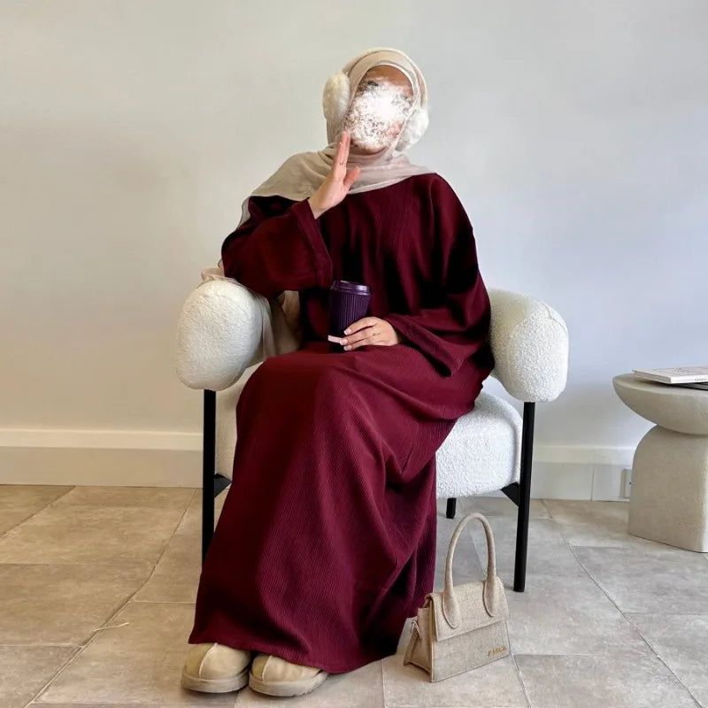 Warm Arabic Corduroy Abaya Dress for Women Ramadan Dubai Women Modest Muslim Coat Winter Islam Clothing New Turkey Solid Robe.