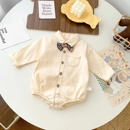 Neugeborenen Baby Prinz Sommer volle Hülse Fliege Gentleman Stil Outfits Infant Kinder Overalls Baumwolle Kleidung Mode Bodys