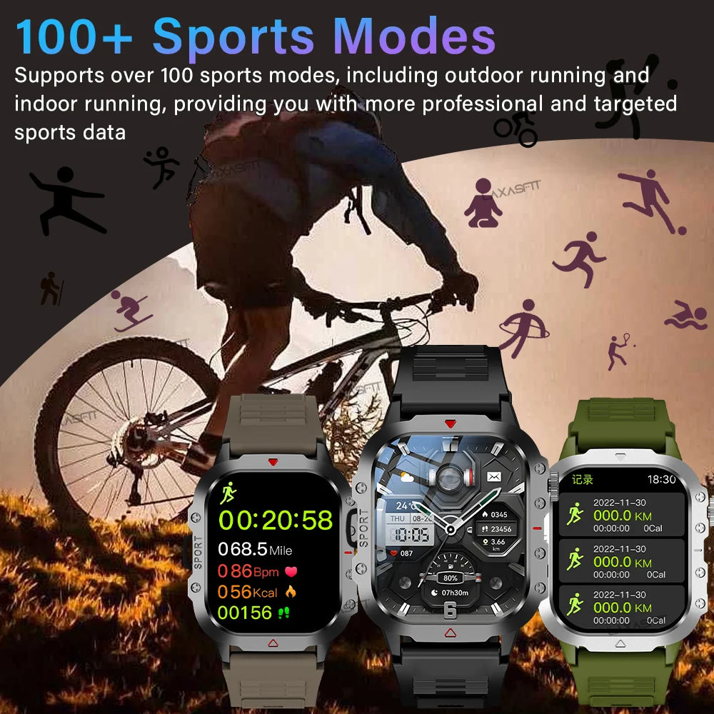 KESHUYOU Outdoor Sports Smart Watch 2.01 inch HD Screen LED Flashlight Bluetooth Talking Smart Watch for Men Women Holiday Gifts.