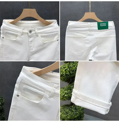 High-End Slim Fit Black White Men's Jeans Elastic Straight Leg Summer Thin Denim Casual Fashion Brand AE Stock Origin China.