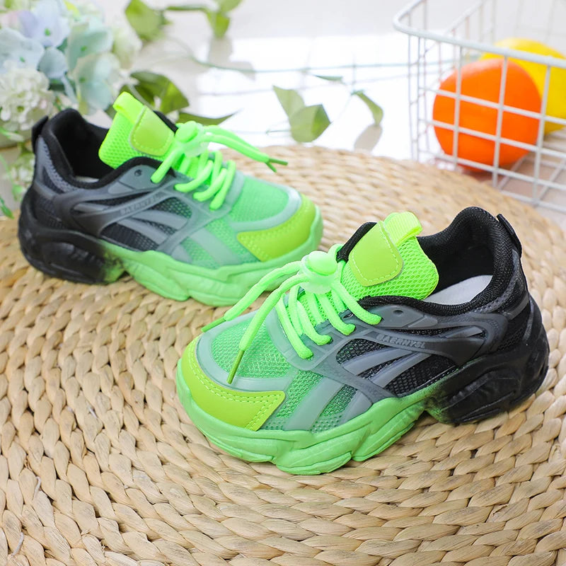 Girls Cute Gradient Mesh Sneakers Low Top Breathable glowing Platform Sports kids Shoes.