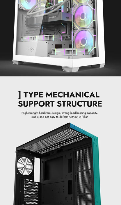 Aigo AS900 PC Case 270° Panoramic Design ATX M-ATX ITX Sea View Room Side Transparent Desktop Chassis Diy Gaming Computer Case.