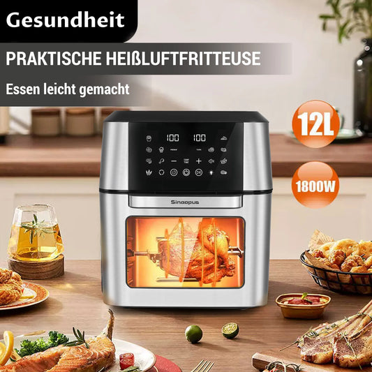 12L Air Fryer Mini Oven,Multi Function Smart machine Air fryers with Glass Viewing Window,Oilless Cooker with LED Touch Control.