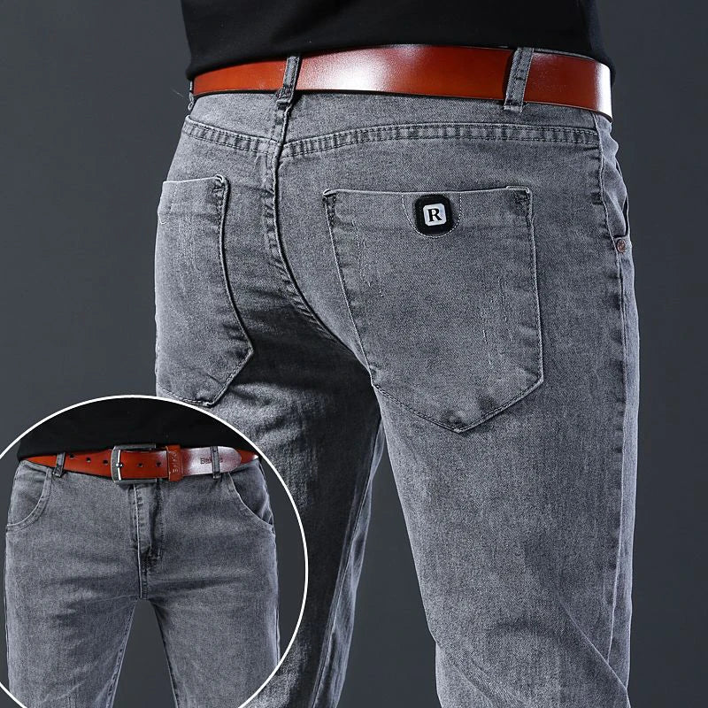Men New Fashion Comfortable Slim Fit Jeans Male Loose Straight Smart Casual Denim Pants Formal Elasticity Look Taller Trousers.