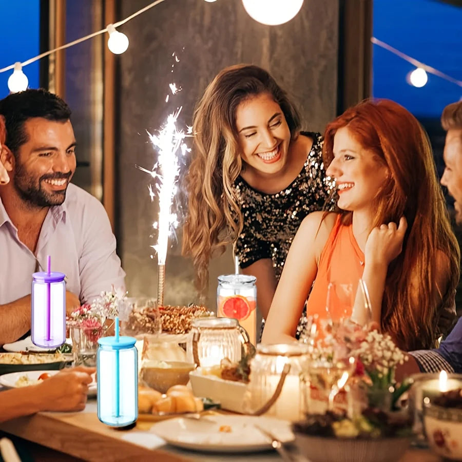 16OZ DIY Snowglobe Tumbler with Pre Drilled Hole Reusable Plastic Water Bottles Break-Resistant Mason Jar Cups for Holiday Gifts.