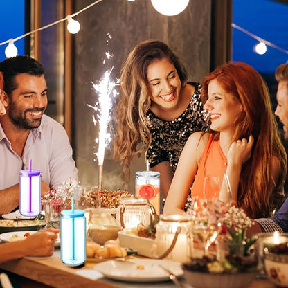 16OZ DIY Snowglobe Tumbler with Pre Drilled Hole Reusable Plastic Water Bottles Break-Resistant Mason Jar Cups for Holiday Gifts.