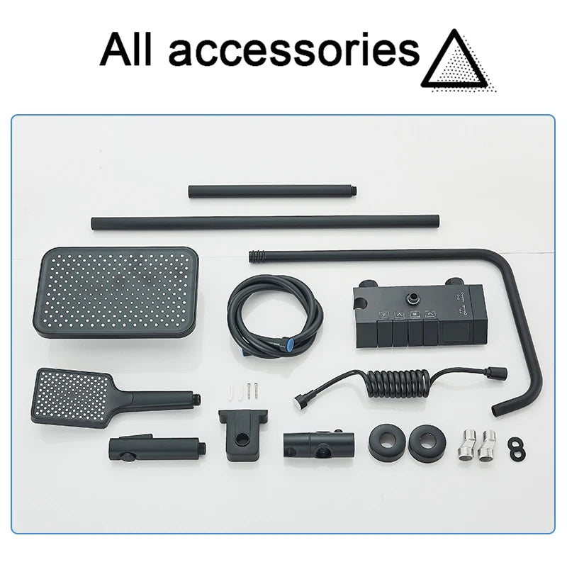 Rozin Black Smart Digital Display Shower Faucet Set Piano Style Rainlfall Bathroom System Grey Digital Mixer Tap Bidet Shower