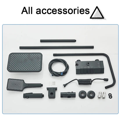 Rozin Black Smart Digital Display Shower Faucet Set Piano Style Rainlfall Bathroom System Grey Digital Mixer Tap Bidet Shower