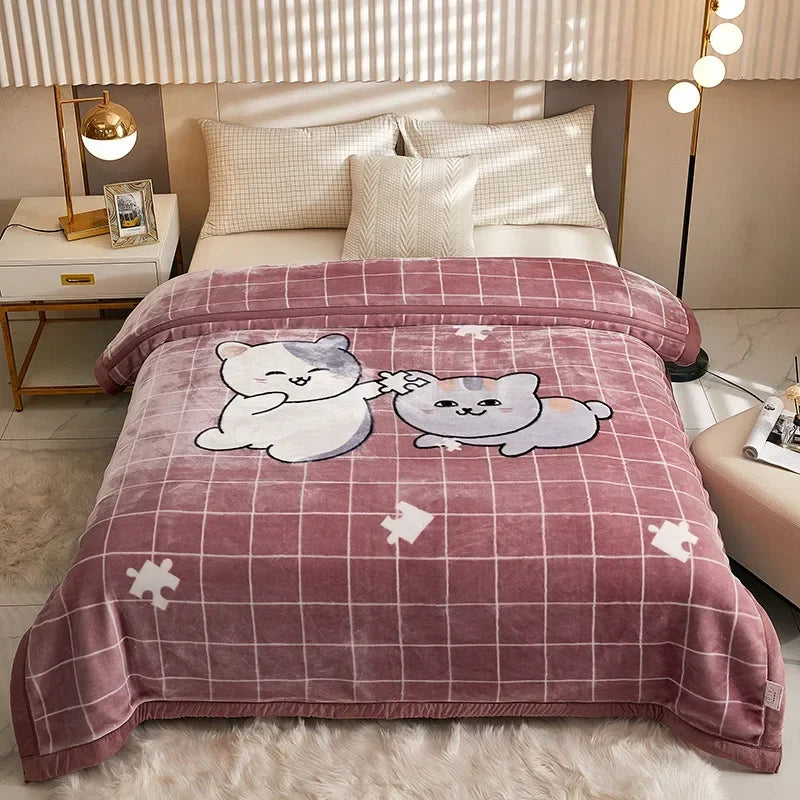 Double Layer Winter Thicken Raschel Plush Weighted Blanket For Bed Warm Heavy Blankets Throw Printed Flowers Fluffy Soft Carpet.