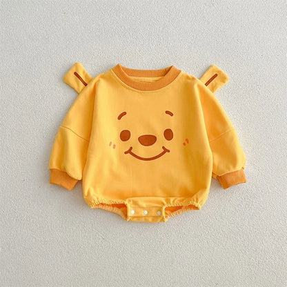 Gelbe Kollektion Frühling Herbst Baby Mädchen Junge Rundkragen Lange Ärmel Cartoon Bär Body/Strampler Neugeborenen Overall K31266