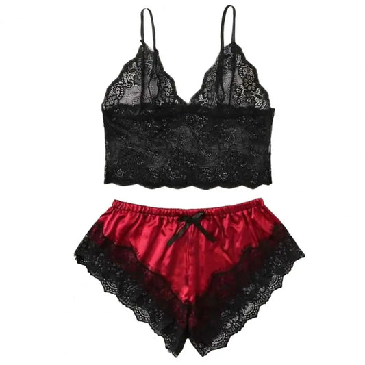 Spaghetti träger Shorts Frauen Nachtwäsche Set elastisch einfarbig weibliche Leibchen Shorts Spitze Frauen Nachtwäsche Set