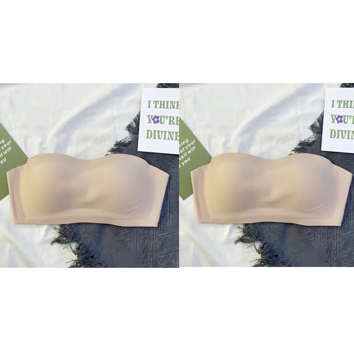 2Pcs/Set Strapless Bras For Women Push Up Bra Non-wire Bra Glossy Brassiere Seamless Underwear 1/2 Cup Padded Sexy Lingerie