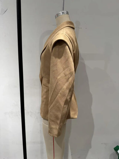 Phantasy Einreihige Schnalle Lässige Wildlederjacke Street Fashion Taille mit Knöpfen Mantel Lässiger Stil Vintage Kleidung 2025