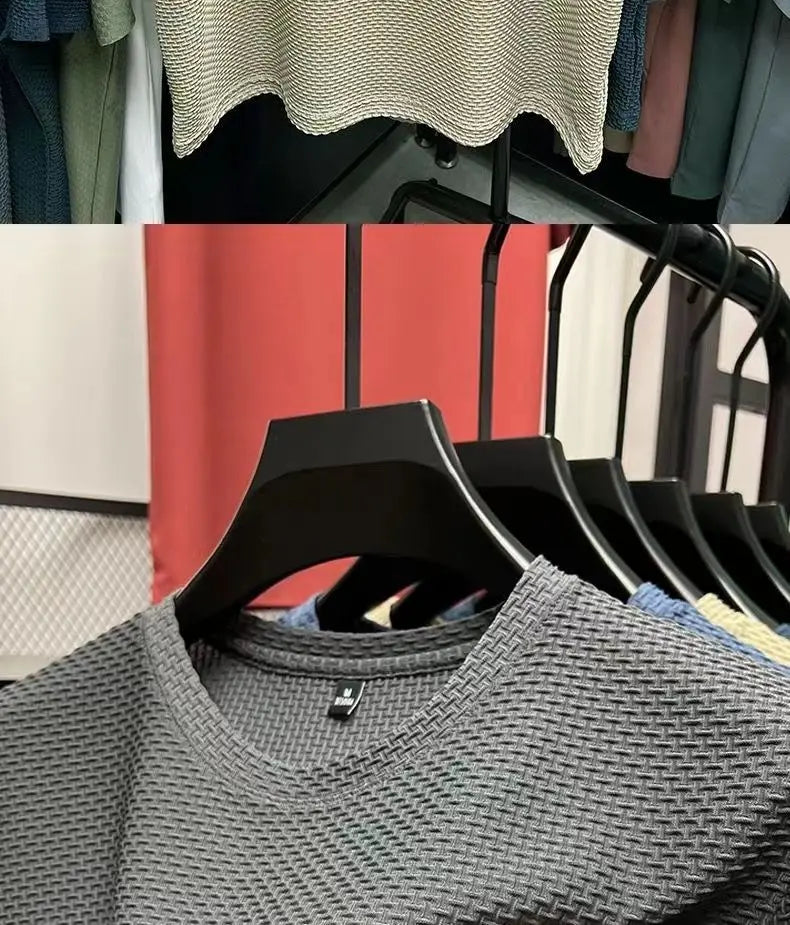 Summer Mesh Ice Silk T-shirt Men's Short Sleeve Round Neck 2023 New Half Sleeve Men Thin Solid Color Tees Top.