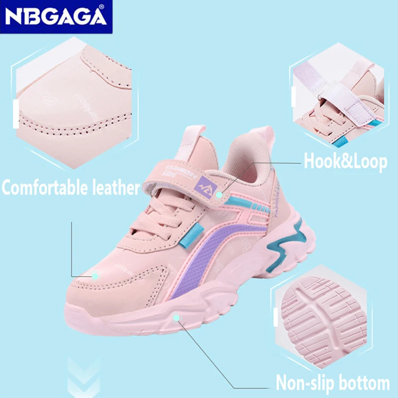 Kids Casual Pink Girls Leather Shoes Fashion For 7-15y Lightweight Running Young Student's Children Sports Girl's Shoe NBGAGA.
