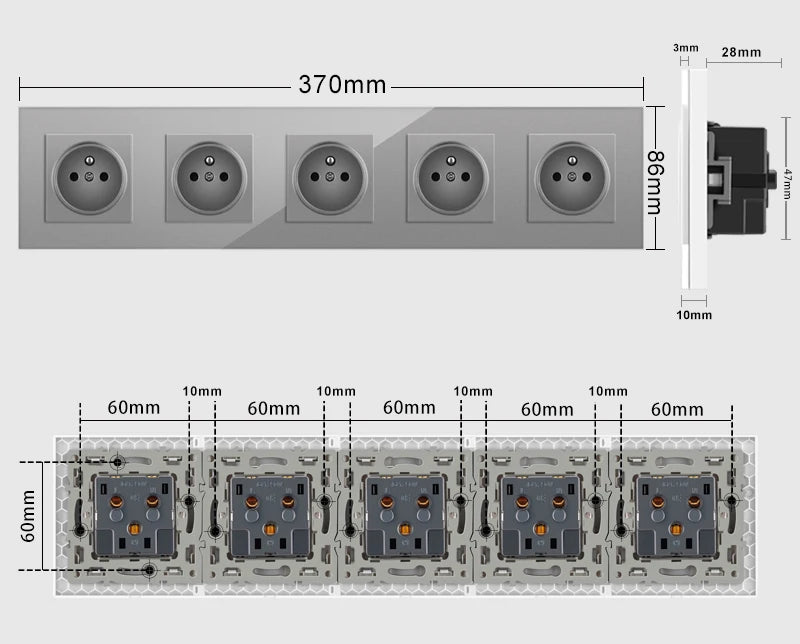 Nywp Französisch standard stecker, glas wallboard, Französisch netzteil, 16a 220V erdung buchse, kind schutz tür.