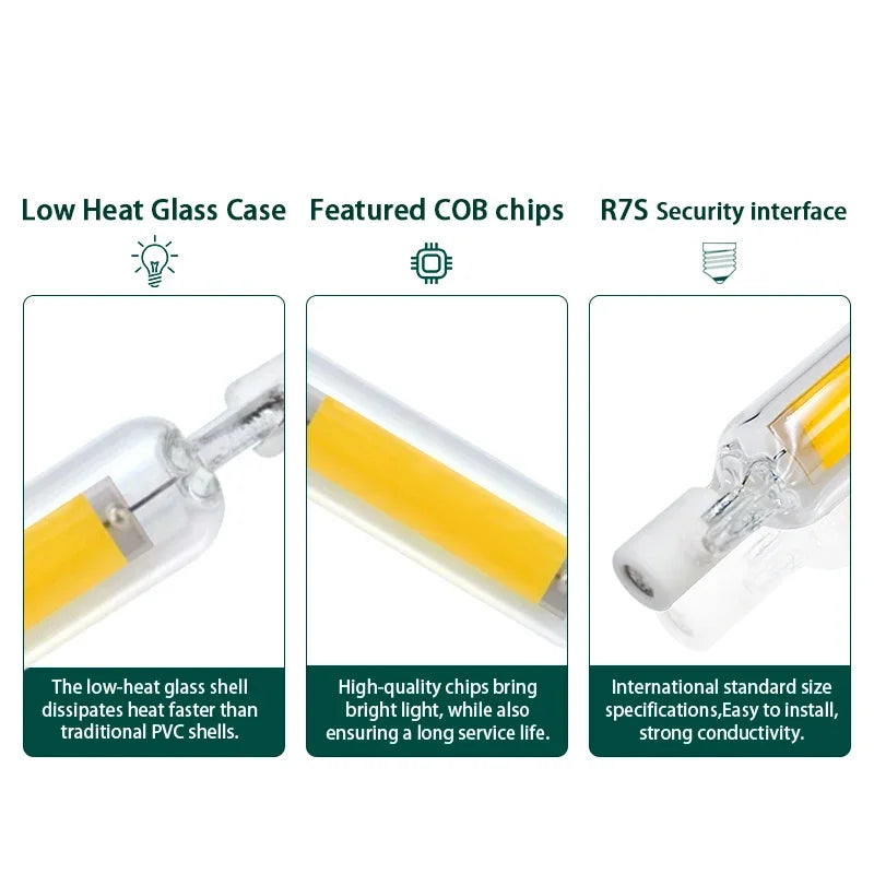 Superhelle LED R7s COB-Glasröhre 5 W 10 W 20 W 78 mm 118 mm J78 J118 Maisglühbirne AC 220 V 110 V Heim-Halogenlampe ersetzen.