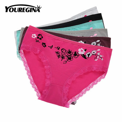 Women Panties Cotton Plus Size High Waist Print Panties Women's Floral Lingerie Briefs Ladies Under Wear 6 pcs/set.