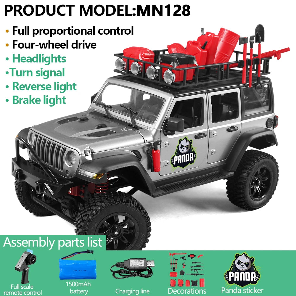 1/12 MN128 RC Car 4WD Jeep Model 2.4G Remote Control LED Light 4X4 Off Road 4WD Climbing RC Truck Electric Toy Car Gift for Boy