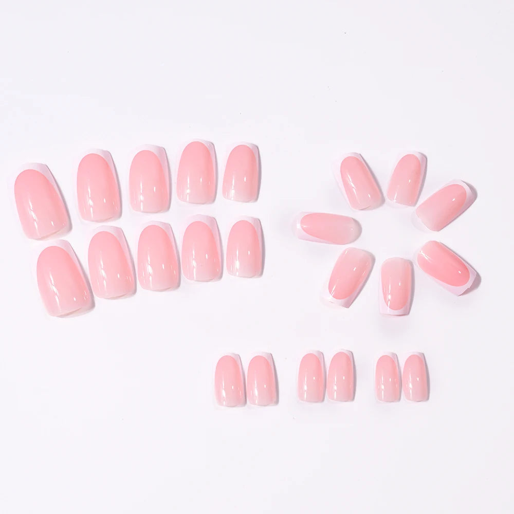 24pcs(+Tools) Pearl Bow Nude Pink Press On Nails White French Fingertips Almond Full Cover Fasle Nails New Year Nail Accessories