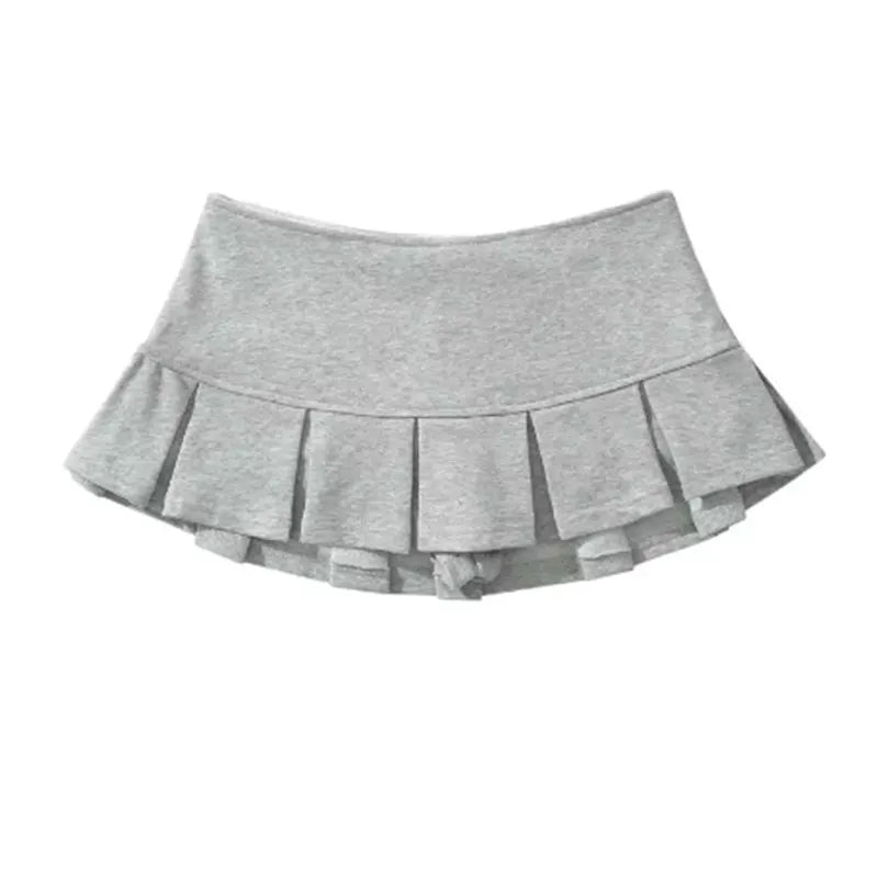 Mooyufon Fabric Y2K Mini Skirt Women Low Waist Wide Pleat Light Grey Sexy Vintage A-line Pleated Skirt Casual Skort Summer.