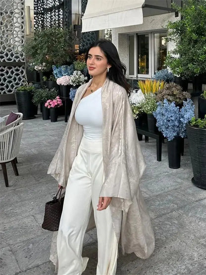 Ramadan Shiny Satin Open Kimono Abaya Dubai Luxury 2025 Muslim Kaftan Dress Abayas For Women Islam Clothing Robe Femme Musulmane.