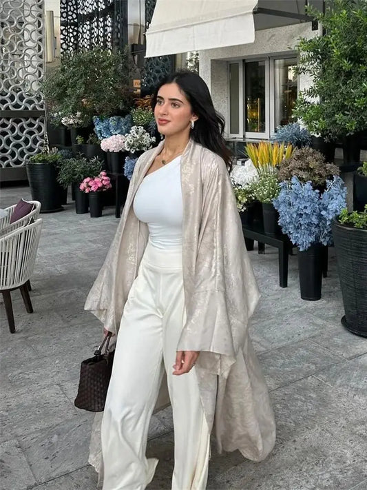 Ramadan Shiny Satin Open Kimono Abaya Dubai Luxury 2025 Muslim Kaftan Dress Abayas For Women Islam Clothing Robe Femme Musulmane.